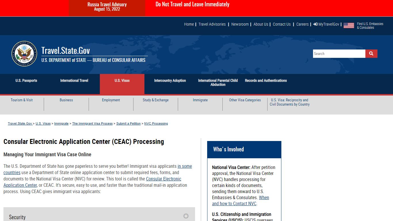 Consular Electronic Application Center (CEAC) Processing